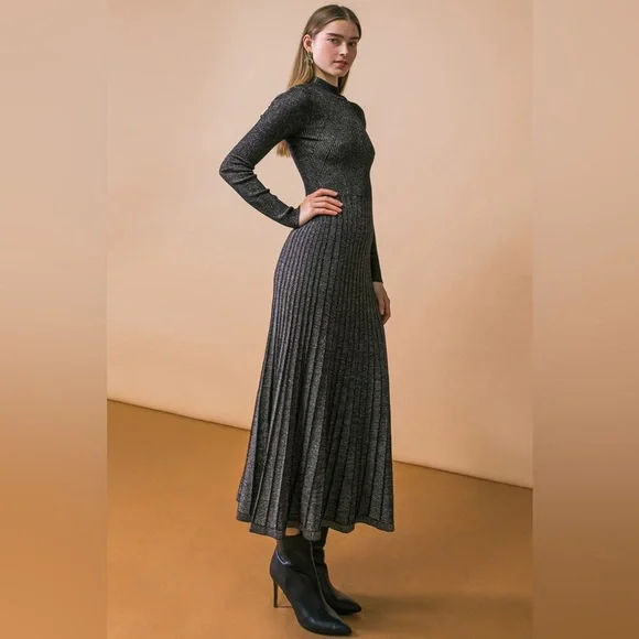 Black Metallic Knit Sweater Dress - Picture 4 of 5